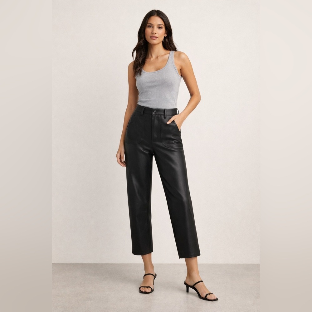Anthropologie Dylan High-Rise Black Faux Leather Cropped Pants Size 10